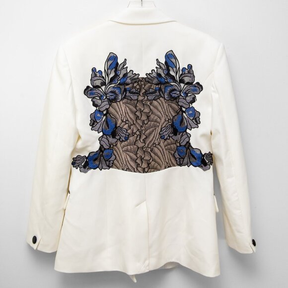 Karen Millen Lace Appliqué Contrast Tailored Tuxedo Jacket White Blue Black 10 - Picture 3 of 8